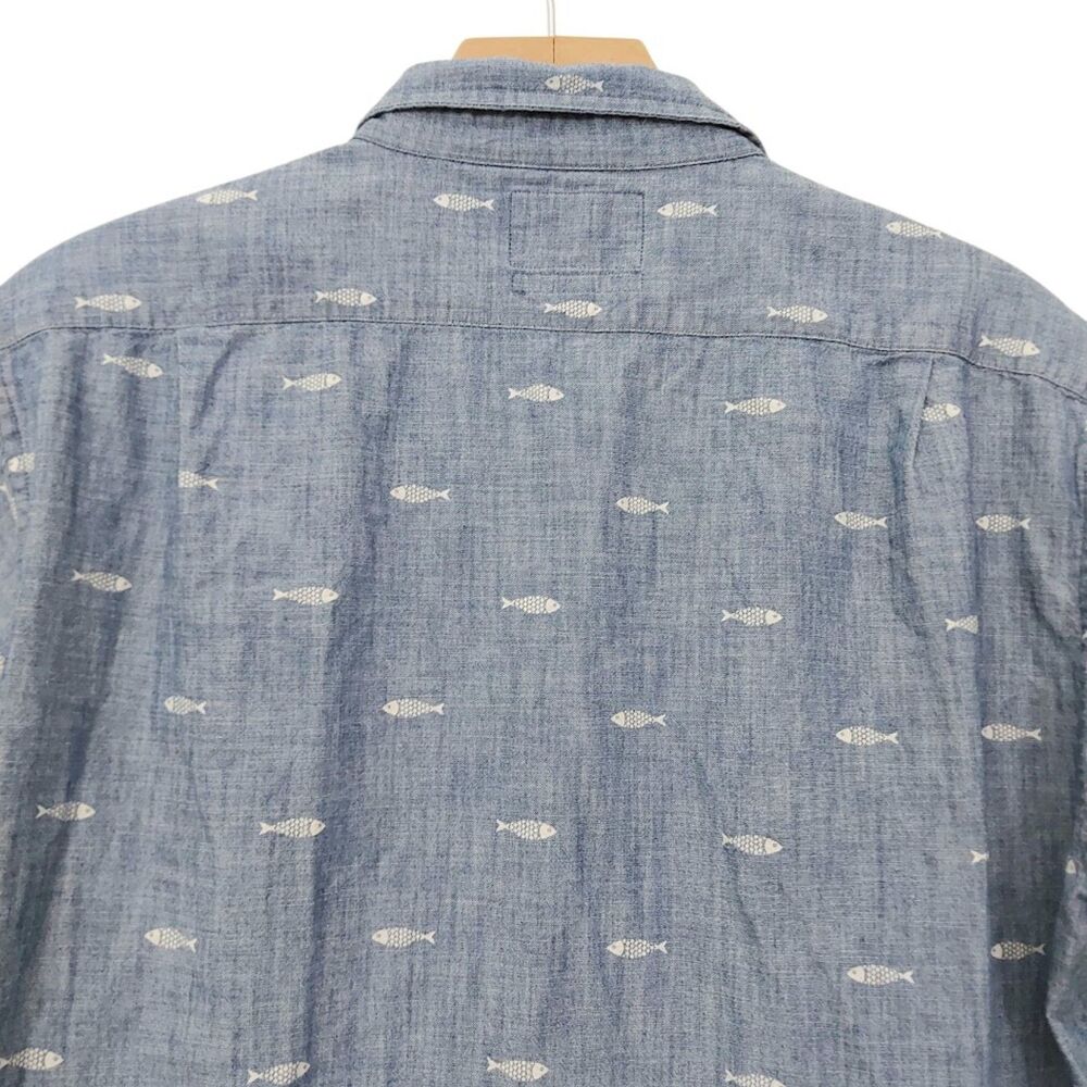 Bonobos Riviera Shirt Mens Medium Long Blue Slim Fit Fish Print Cotton Nautical - Picture 5 of 9